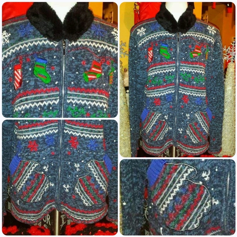 🍭UNIQUE MITTEN POCKET UGLY XMAS CHRISTMAS SWEATER